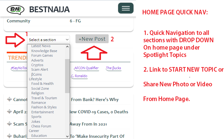 Home Page Quick Drop-Down Nav and NEW TOPIC LINK
