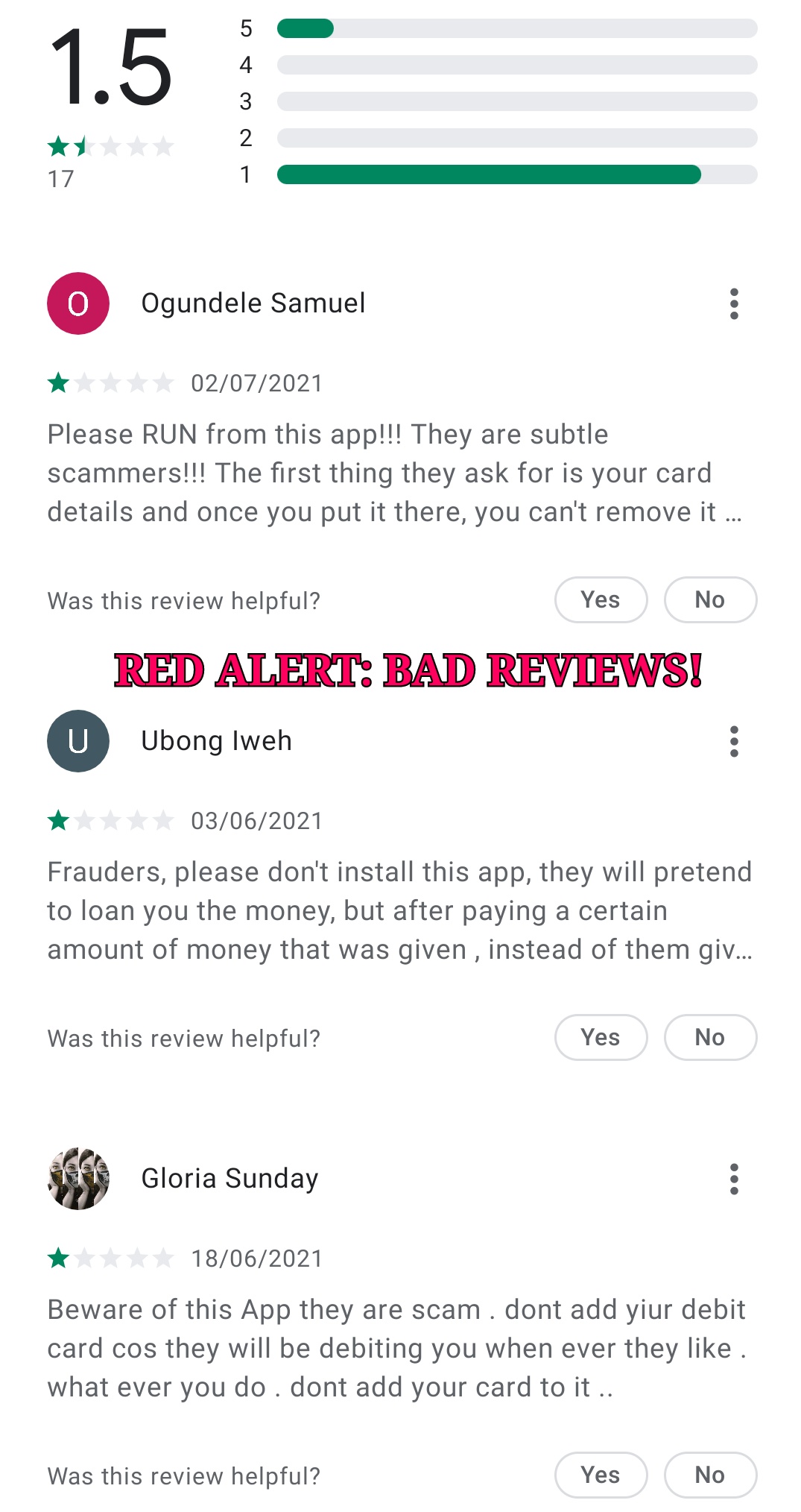Red signal: bad reviews